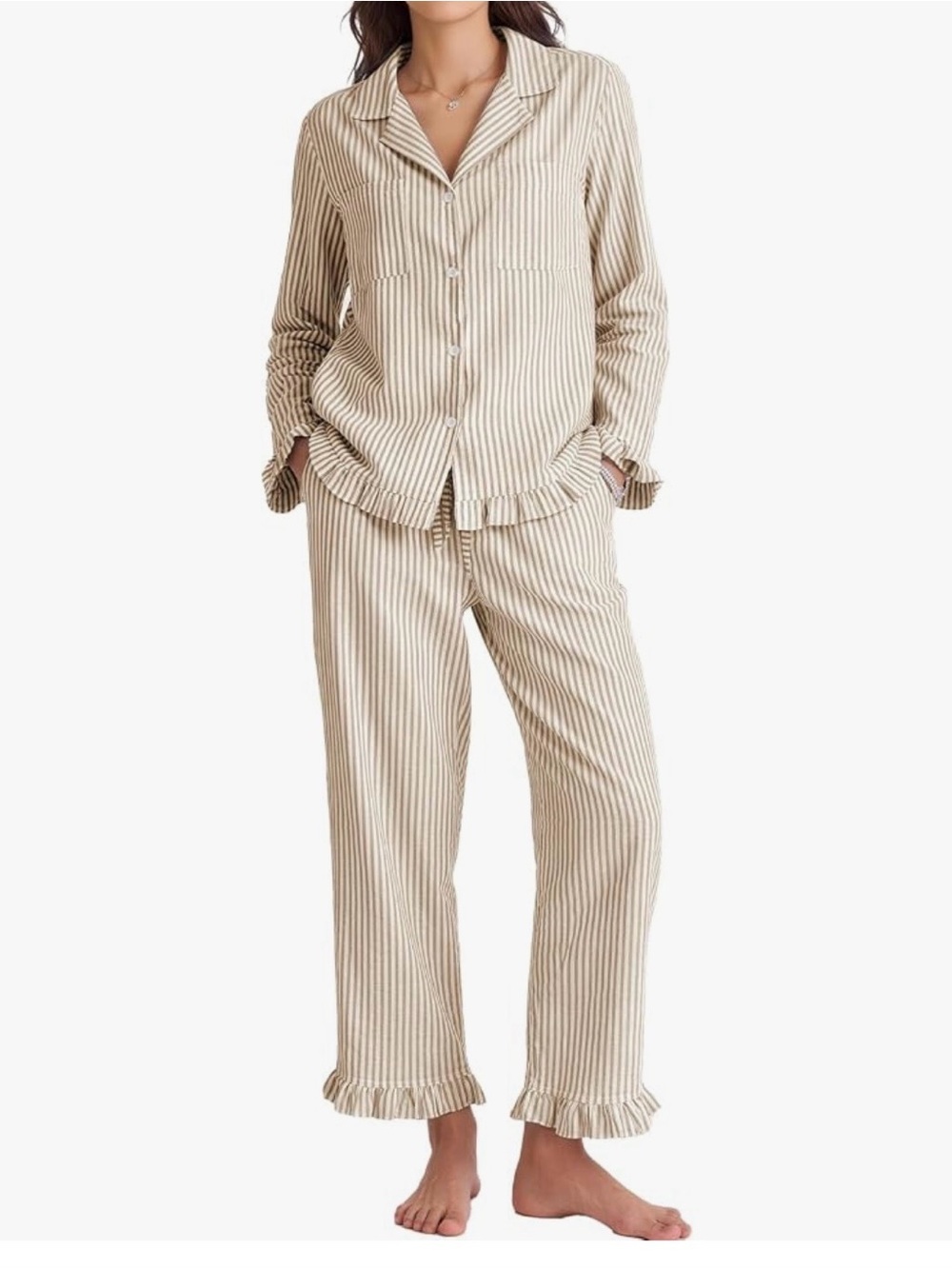 Women's Cream Stripe Button-Down Pajama Set - Relaxed Two-Piece Sleepwear